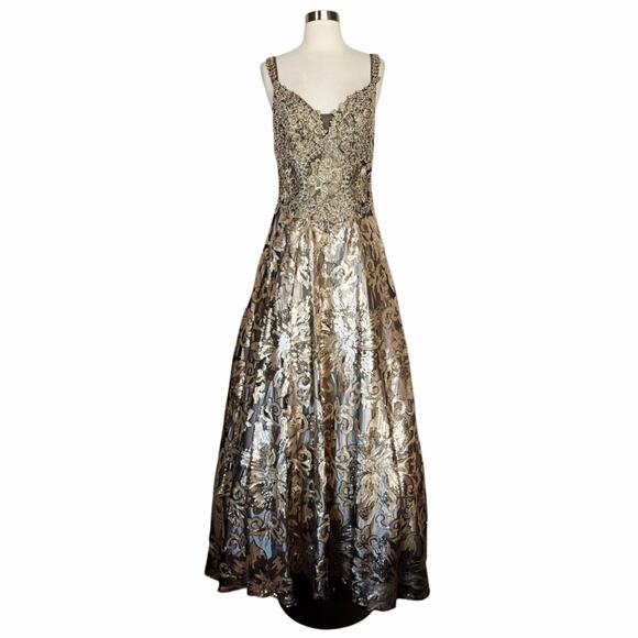 SAVOY Gold Dress Jacquard Beaded Sequins Ball Gown Strapless Princess Medium NWT - Picture 2 of 15
